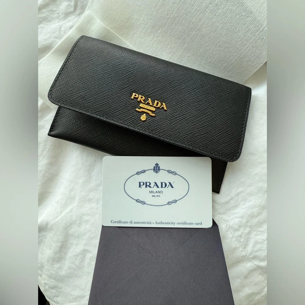 NWT Prada Saffiano Black Wallet / Passport Holder with Box and Authenticity Card